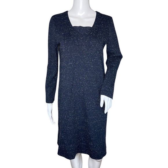 J. Jill Dress Womens Small Navy Blue White Speckled Ponte Knit Basic Minimalist - Picture 1 of 8